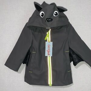 NEW Cat and Jack Size 12M Black Gray Winged Bat Hooded Jacket Zip Raincoat NWT